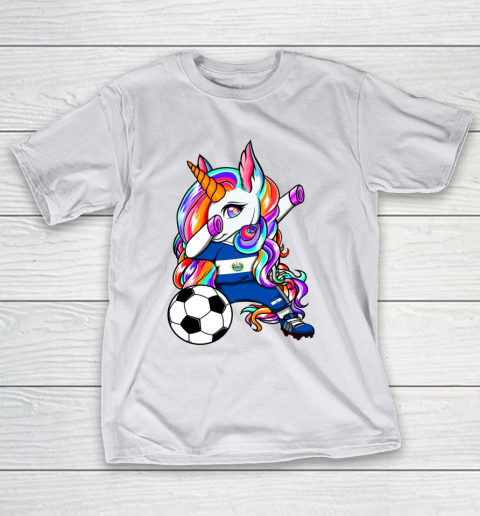 Dabbing Unicorn El Salvador Soccer Fans Jersey Flag Football T-Shirt 12