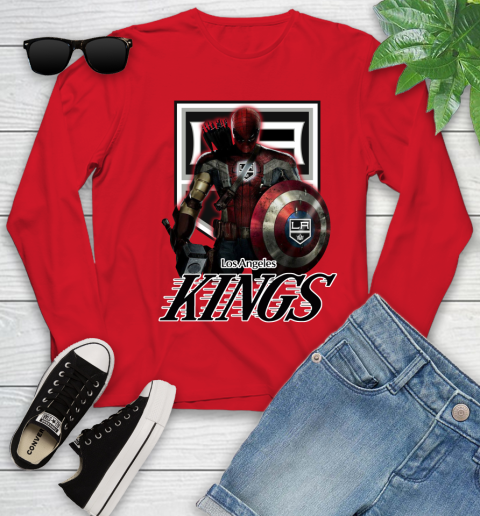 NHL Captain America Thor Spider Man Hawkeye Avengers Endgame Hockey Los Angeles Kings Youth Long Sleeve 11