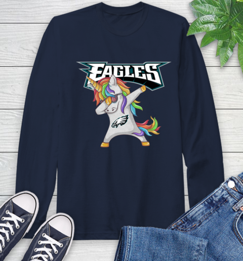 Philadelphia Eagles NFL Football Funny Unicorn Dabbing Sports Long Sleeve T-Shirt 4