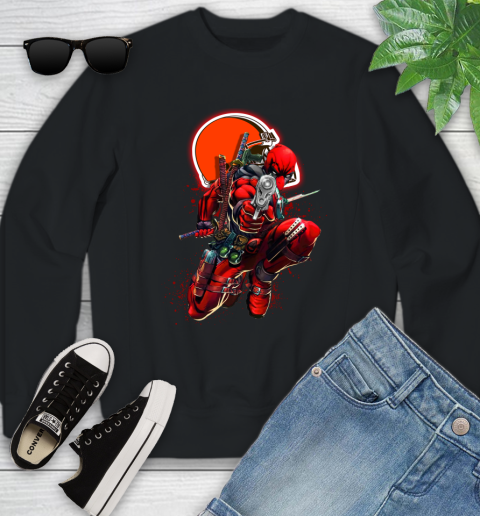 NFL Deadpool Marvel Comics Sports Football Cleveland Browns Youth Sweatshirt 2