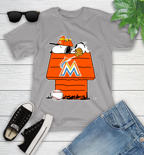 MLB Miami Marlins Snoopy Woodstock The Peanuts Movie Baseball T Shirt Youth T-Shirt 4