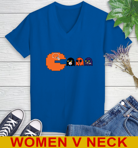 Cleveland Browns NFL Football Pac Man Champion Women's V-Neck T-Shirt 11