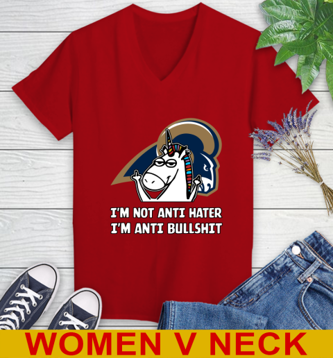Los Angeles Rams NFL Football Unicorn I'm Not Anti Hater I'm Anti Bullshit Women's V-Neck T-Shirt 12