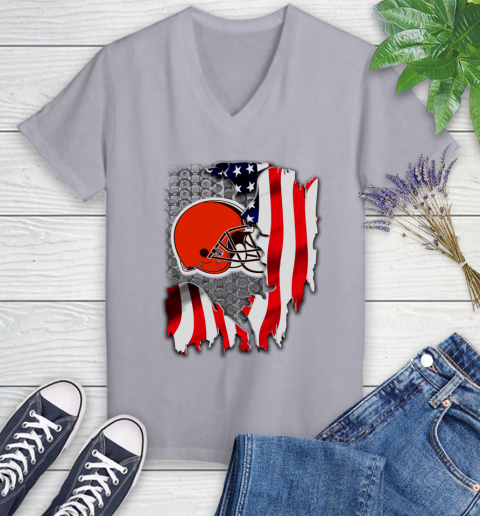 Cleveland Browns NFL Football American Flag Women's V-Neck T-Shirt 5 Cleveland Browns NFL Football American Flag Women's V-Neck T-Shirt - Image 5