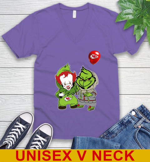 Kansas City Chiefs Baby Pennywise Grinch Christmas NFL Football V-Neck T-Shirt 9
