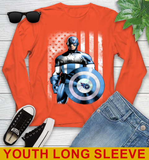 Tennessee Titans NFL Football Captain America Marvel Avengers American Flag Shirt Youth Long Sleeve 3