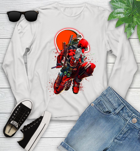 NFL Deadpool Marvel Comics Sports Football Cleveland Browns Youth Long Sleeve