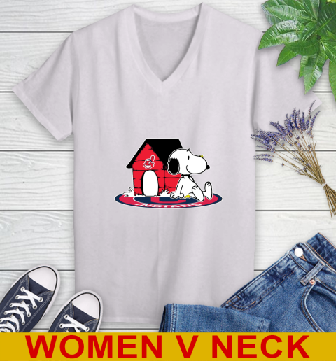 MLB Baseball Cleveland Indians Snoopy The Peanuts Movie Shirt Women's V-Neck T-Shirt