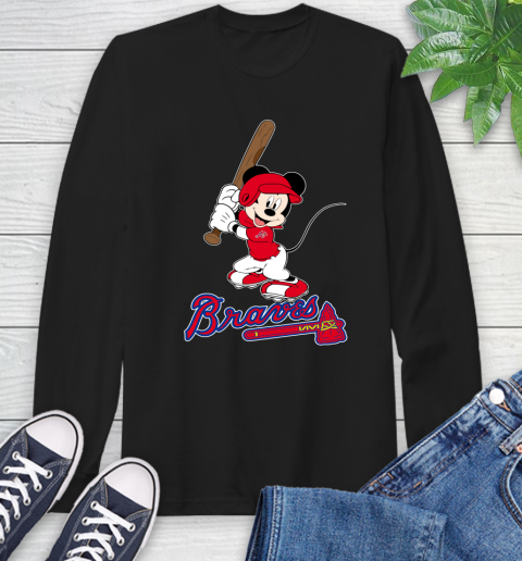 MLB Baseball Atlanta Braves Cheerful Mickey Mouse Shirt Long Sleeve T-Shirt