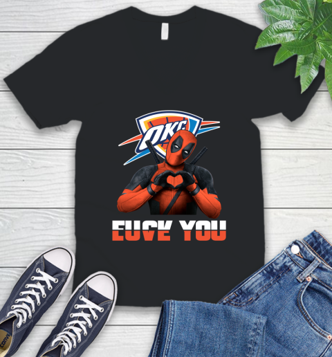 NBA Oklahoma City Thunder Deadpool Love You Fuck You Basketball Sports V-Neck T-Shirt