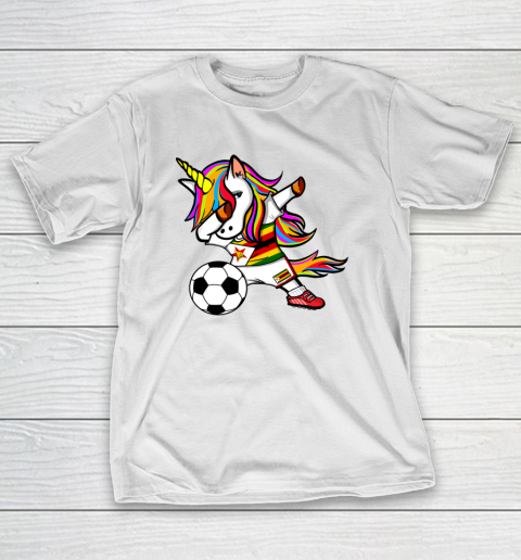 Dabbing Unicorn Zimbabwe Football Zimbabwean Flag Soccer T-Shirt