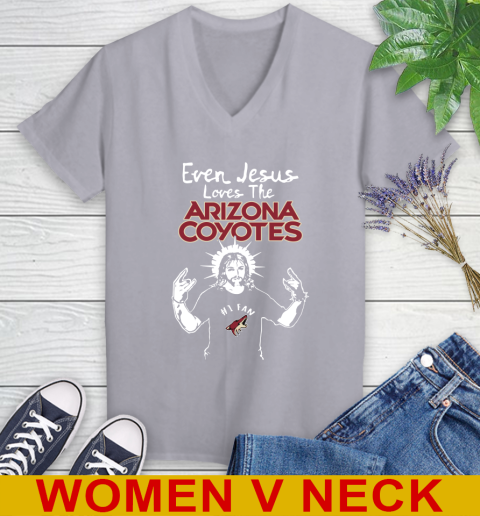 Arizona Coyotes NHL Hockey Even Jesus Loves The Coyotes Shirt Women's V-Neck T-Shirt 4