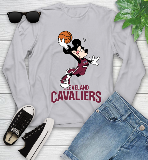 NBA Basketball Cleveland Cavaliers Cheerful Mickey Mouse Shirt Youth Long Sleeve 5