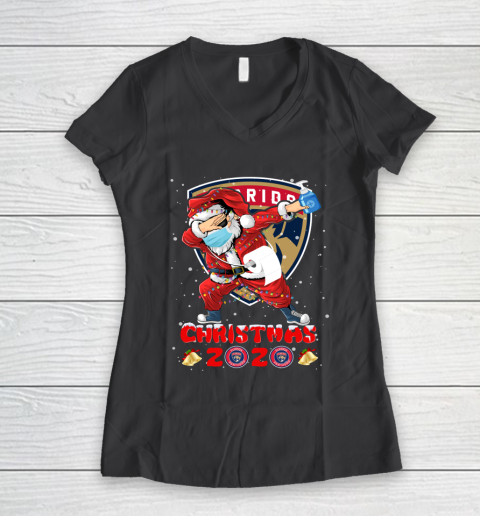 Florida Panthers Funny Santa Claus Dabbing Christmas 2020 NHL Women's V-Neck T-Shirt 6