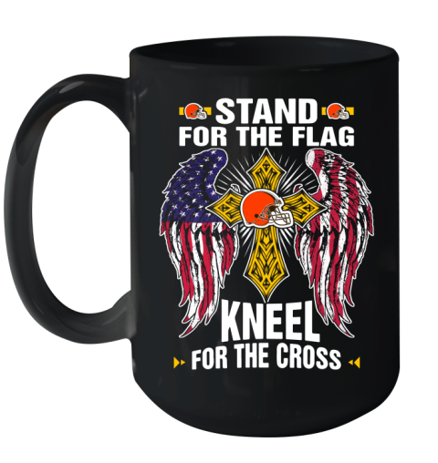 NFL Football Cleveland Browns Stand For Flag Kneel For The Cross Shirt Ceramic Mug 15oz