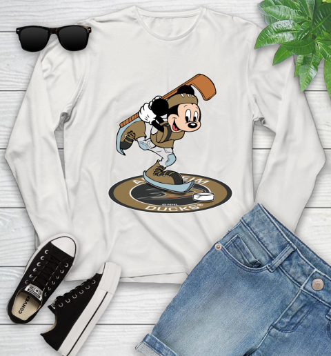 NHL Hockey Anaheim Ducks Cheerful Mickey Disney Shirt Youth Long Sleeve 12