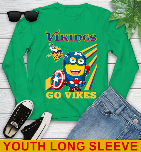 NFL Football Minnesota Vikings Captain America Marvel Avengers Minion Shirt Youth Long Sleeve 7