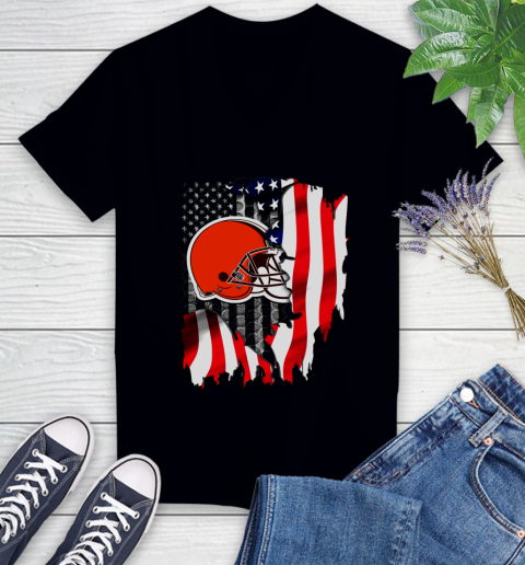 Cleveland Browns NFL Football American Flag Women's V-Neck T-Shirt