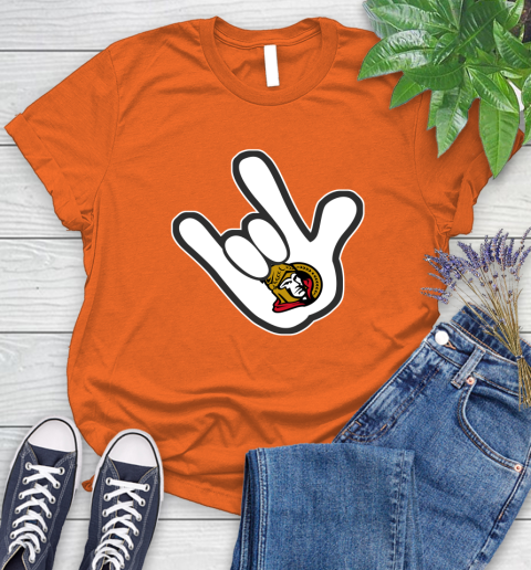 Ottawa Senators NHL Hockey Mickey Rock Hand Disney Women's T-Shirt 4