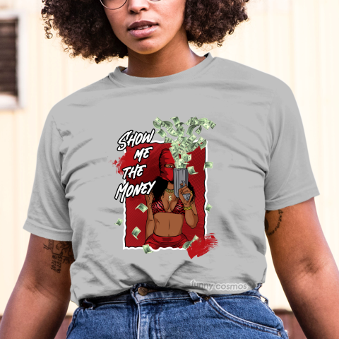 Air Jordan 10 Bulls Over Broadway Matching Sneaker Shirt For Woman Show Me The Money Red And Black Sneaker Shirt