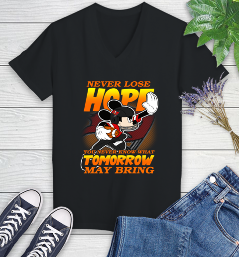 Tampa Bay Buccaneers NFL Football Mickey Disney Never Lose Hope Women's V-Neck T-Shirt