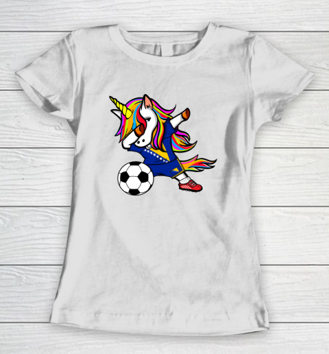 Dabbing Unicorn Bosnia and Herzegovina Football Flag Soccer Women's T-Shirt