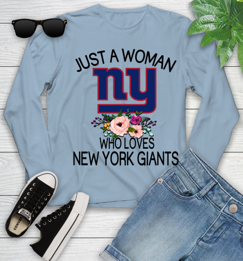NFL Just A Woman Who Loves New York Giants Football Sports Youth Long Sleeve 6