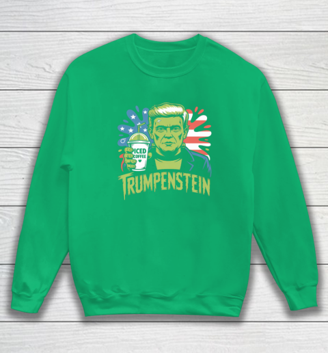 Trumpenstein Funny Iced Coffee Drink Halloween 4th of July USA Flag Sweatshirt 4