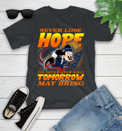 Columbus Blue Jackets NHL Hockey ootball Mickey Disney Never Lose Hope Youth T-Shirt