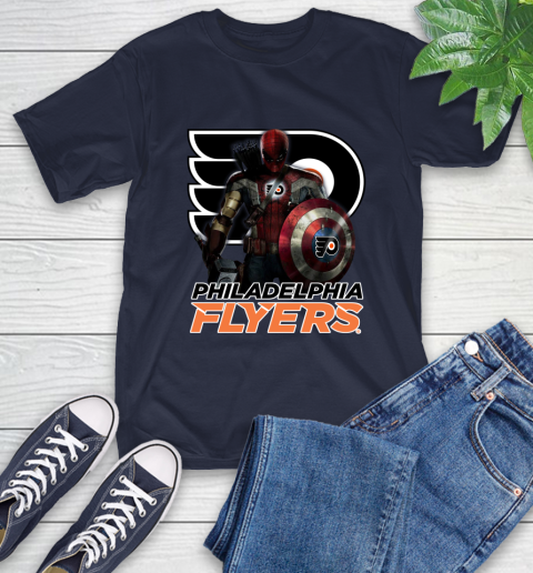 NHL Captain America Thor Spider Man Hawkeye Avengers Endgame Hockey Philadelphia Flyers T-Shirt 4