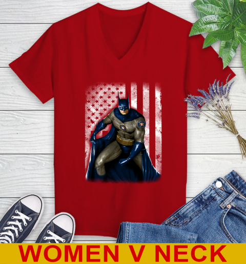 Houston Astros MLB Baseball Batman DC American Flag Shirt Women's V-Neck T-Shirt 10