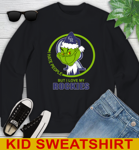 Colorado Rockies MLB Christmas Grinch I Hate People But I Love My Favorite Baseball Team Youth Sweatshirt 2