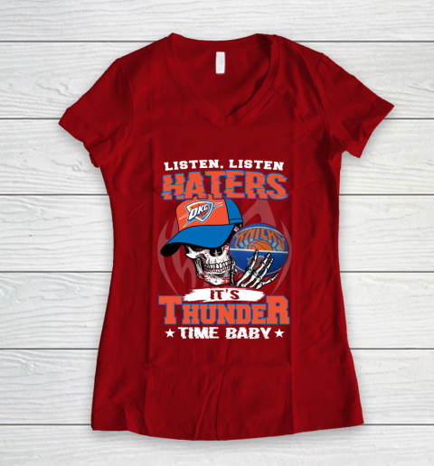 Listen Haters It is THUNGDER Time Baby NBA Women's V-Neck T-Shirt 8