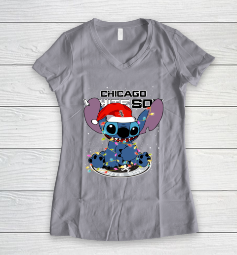Chicago White Sox MLB noel stitch Baseball Christmas Women's V-Neck T-Shirt 2