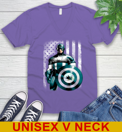 San Jose Sharks NHL Hockey Captain America Marvel Avengers American Flag Shirt V-Neck T-Shirt 8