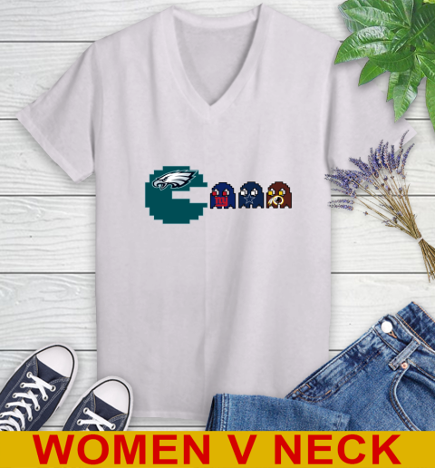 Philadelphia Eagles NFL Football Pac Man Champion Women's V-Neck T-Shirt