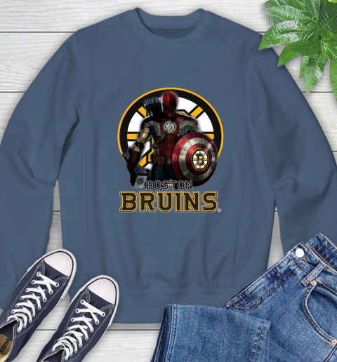 NHL Captain America Thor Spider Man Hawkeye Avengers Endgame Hockey Boston Bruins Sweatshirt 7