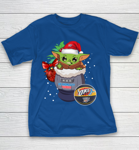 Oklahoma City Thunder Christmas Baby Yoda Star Wars Funny Happy NBA Youth T-Shirt 8