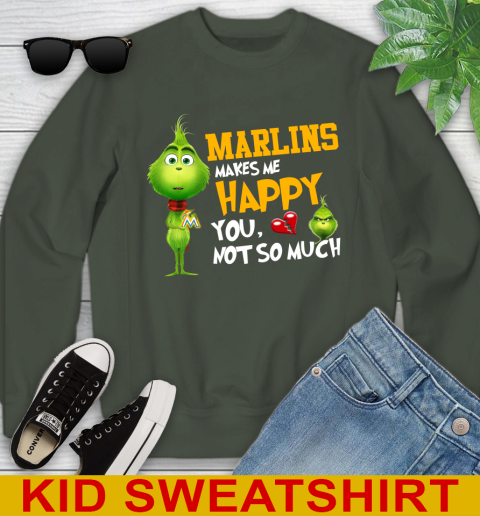 MLB Miami Marlins Makes Me Happy You Not So Much Grinch Baseball Sports Youth Sweatshirt 8
