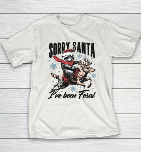 Vintage Sorry Santa I've Been Feral Raccoon Riding Horse Christmas Youth T-Shirt