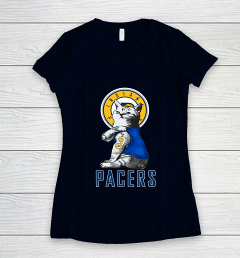 NBA Basketball My Cat Loves Indiana Pacers Women's V-Neck T-Shirt 2