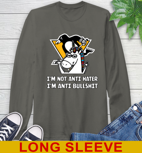 Pittsburgh Penguins NHL Hockey Unicorn I'm Not Anti Hater I'm Anti Bullshit Long Sleeve T-Shirt 8