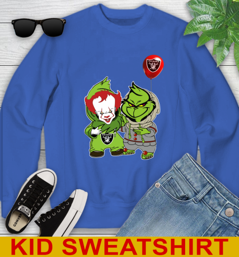 Oakland Raiders Baby Pennywise Grinch Christmas NFL Football Youth Sweatshirt 7