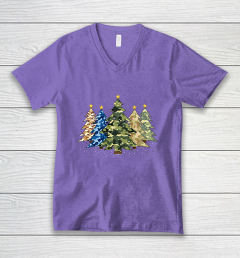 Camo Print Christmas Trees with Camouflage Print Xmas V-Neck T-Shirt 8