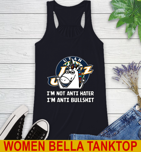 Utah Jazz NBA Basketball Unicorn I'm Not Anti Hater I'm Anti Bullshit Racerback Tank - Image 11