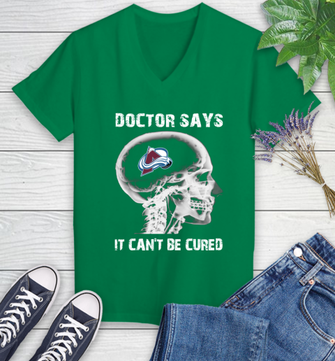 NHL Colorado Avalanche Hockey Skull It Can't Be Cured Shirt Women's V-Neck T-Shirt 4