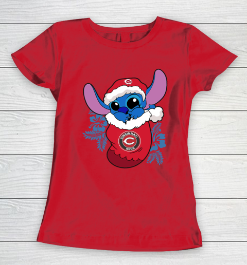 Cincinnati Reds Christmas Stitch In The Sock Funny Disney MLB Women's T-Shirt 10