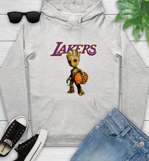 Los Angeles Lakers NBA Basketball Groot Marvel Guardians Of The Galaxy Youth Hoodie