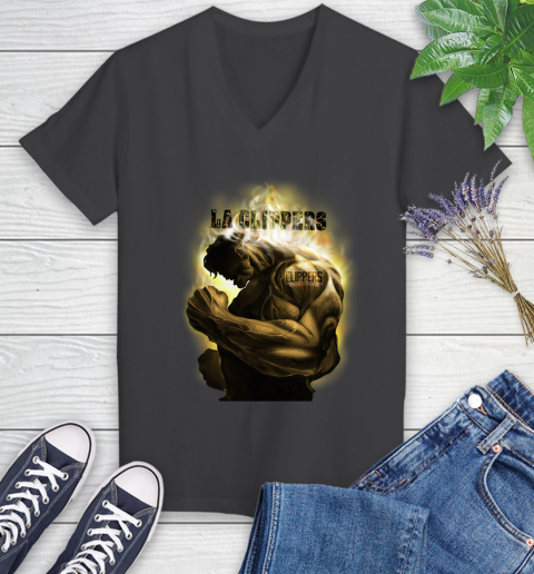 LA Clippers NBA Basketball Hulk Marvel Avengers Sports Women's V-Neck T-Shirt 8