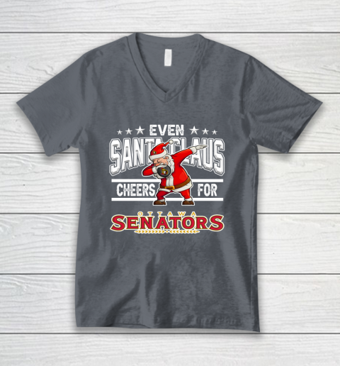 Ottawa Senators Even Santa Claus Cheers For Christmas NHL V-Neck T-Shirt 4